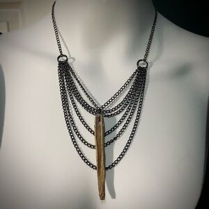 Coyote Baculum Bone Layered Gunmetal Chain Necklace / Choker